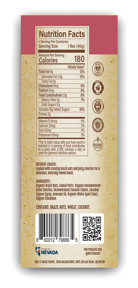 Cherry & Brazil Nut Snack Bar and nutritional facts
