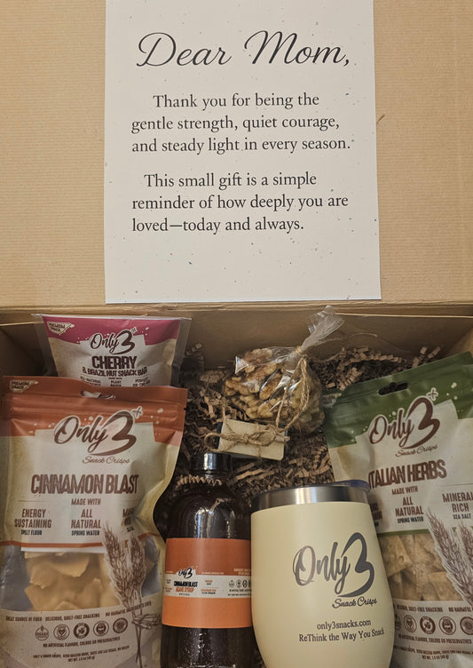 A gift basket of all snacks