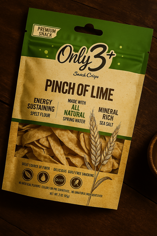 Lime Snack Crisps and ingredients such as spelt flour, sea salt, and lime powder.